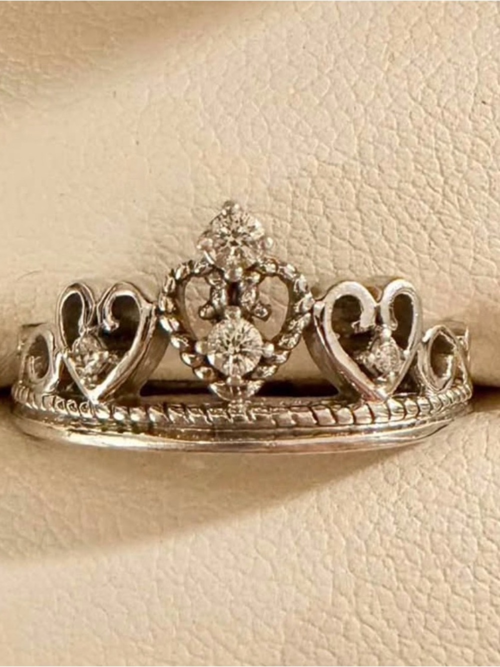 Sterling Silver Tiara Heart Ring with Clear Stones
